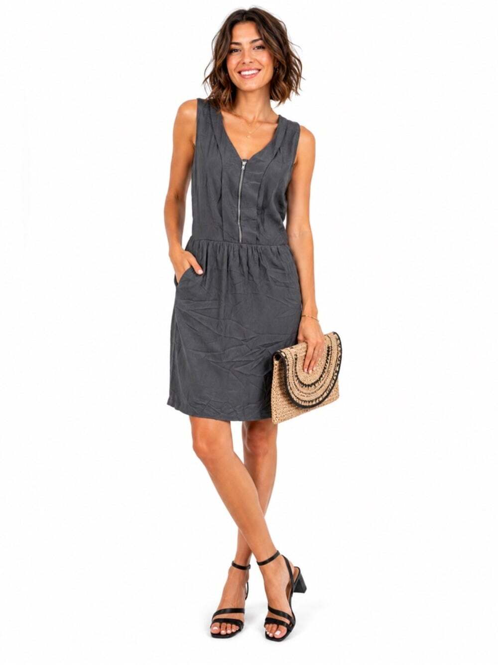 Soya Concept Women’s Size Large Grey Dress Lightweight Sleeveless Glam Chic